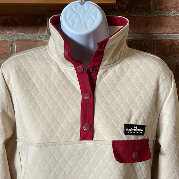 Simply Southern Collection Cream & Maroon Pullover Quilted Sweatshirt - Picture 2 of 6